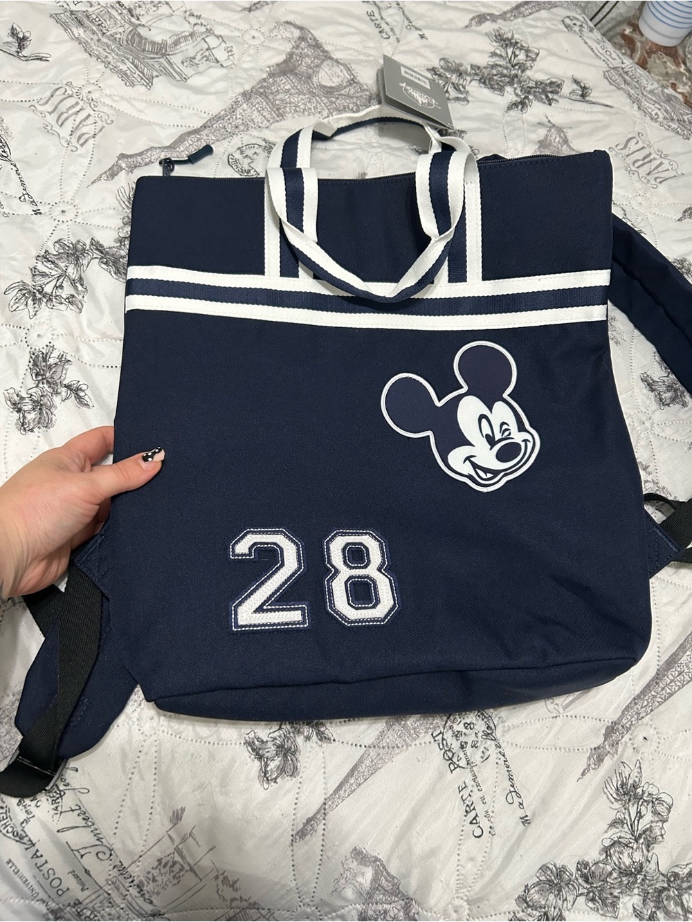 Disney Navy Blue and White Mickey Canvas Backpack Tote